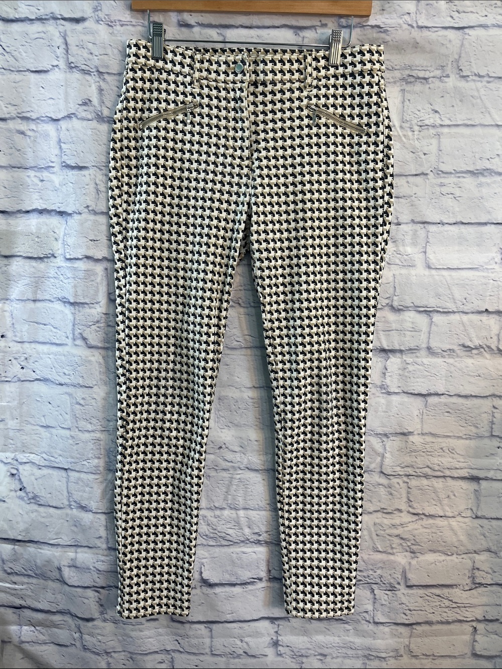 J. McLaughlin Baxter Ankle Pants Houndstooth Size 8 Quotation Print